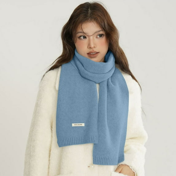 Women's Solid Color Wool Blend Scarf, Short Length Lightweight Knit Wrap, Soft Warm Neck Warmer, Versatile Fashion Accessory, Casual Everyday Wear, Perfect Gift Idea - Light Blue