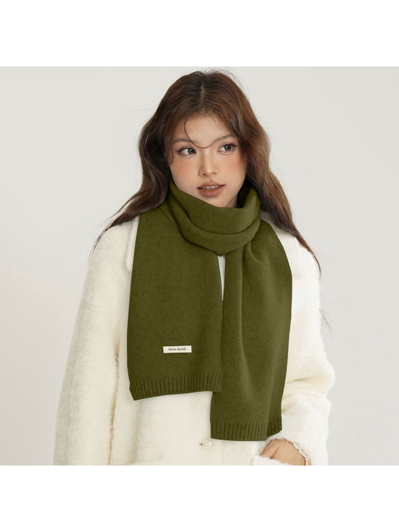 Women's Solid Color Wool Blend Scarf, Short Length Lightweight Knit Wrap, Soft Warm Neck Warmer, Versatile Fashion Accessory, Casual Everyday Wear, Perfect Gift Idea - Blackish Green