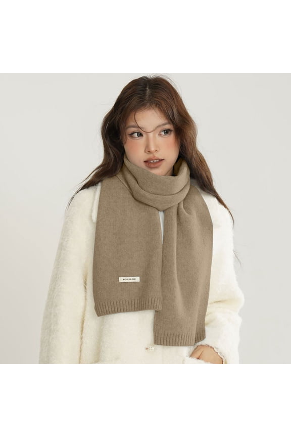 Women's Solid Color Wool Blend Scarf, Short Length Lightweight Knit Wrap, Soft Warm Neck Warmer, Versatile Fashion Accessory, Casual Everyday Wear, Perfect Gift Idea - Khaki