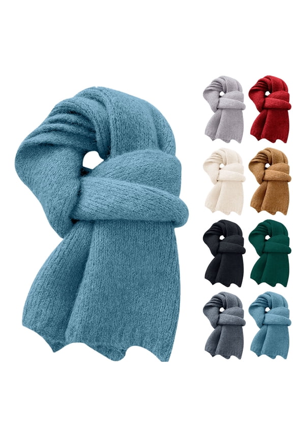 Women's Solid Color Wool Blend Scarf Soft Warm Winter Knitted Neck Wrap