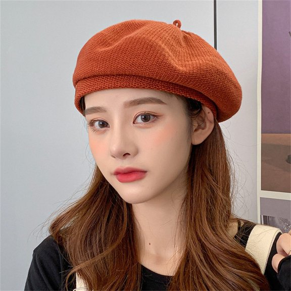 Women's Solid Color Wool Knitted Beret, Classic Painter Style Warm Cap for Autumn and Winter, Soft Stretchable Knit Beret for Outdoor Activities, Simple Casual Daily Wear Hat with Feminine Bow Coffee
