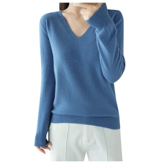 Women's Solid Color Wool Long Sleeve Knitted Sweater - Comfortable, for Fall & Winter