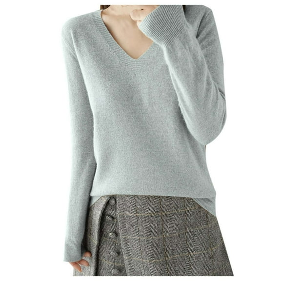 Women's Solid Color Wool Long Sleeve Knitted Sweater - Comfortable, for Fall & Winter