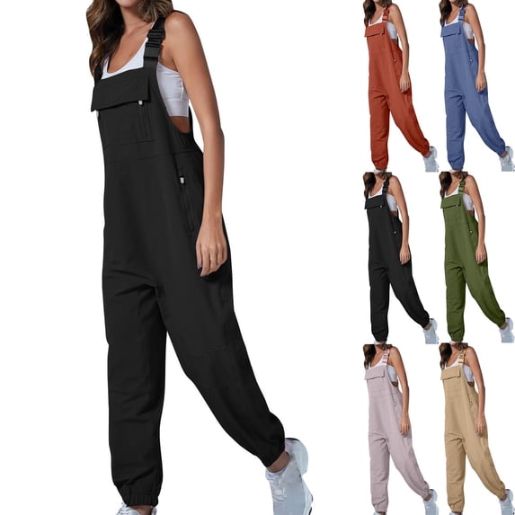 Women's Solid Color Work Overalls Fashionable Casual Leggings Jumpsuit for Women | Aestivo,Black L