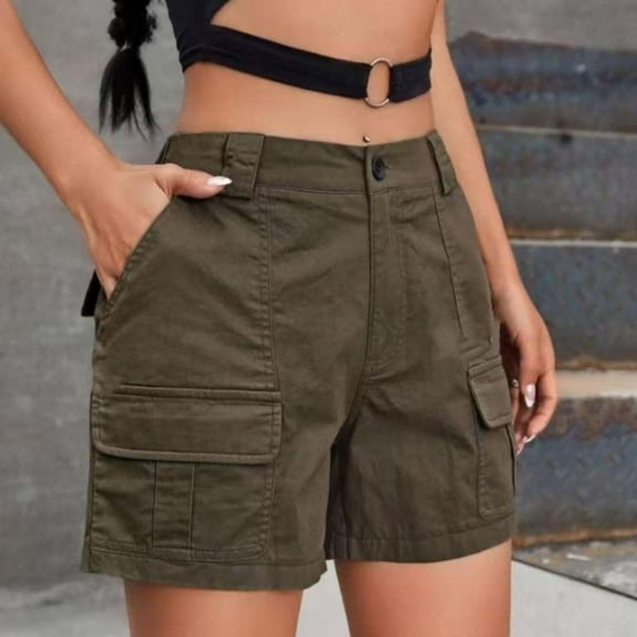 Women's Solid Color Workwear Shorts With High Waist And Straight Leg For Casual