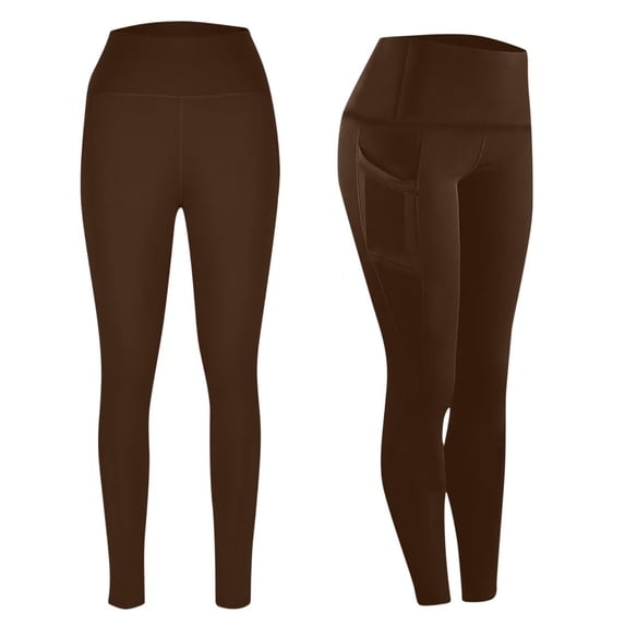 Women's Solid Color Yoga Pants, Tummy Control Butt Lifting Workout Leggings, High Waisted Compression Tights with Quick-Dry Fabric for Gym, Exercise and Daily Wear Coffee S