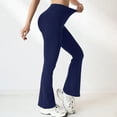 thumbnail image 1 of Women's Solid Color Yoga Pants with Pockets, High-Waisted, Extra Long Length Flared Leg for Tall Women, Casual Wide Leg Pants,Navy M, 1 of 4