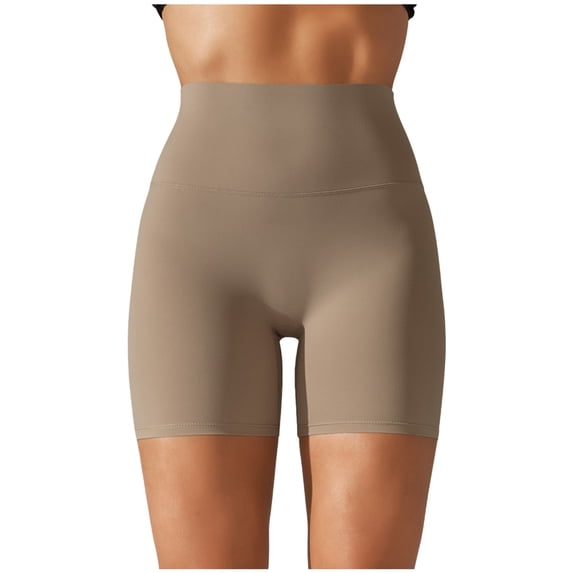 Women's Solid Color Yoga Shorts - Double Brushed, High Waist Compression, Three-Quarter Length, Nylon Spandex, XS-XL Sizes, Workout/Pilates