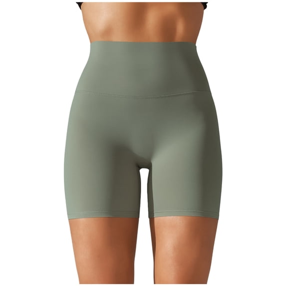 Women's Solid Color Yoga Shorts - Double Brushed, High Waist Compression, Three-Quarter Length, Nylon Spandex, XS-XL Sizes, Workout/Pilates