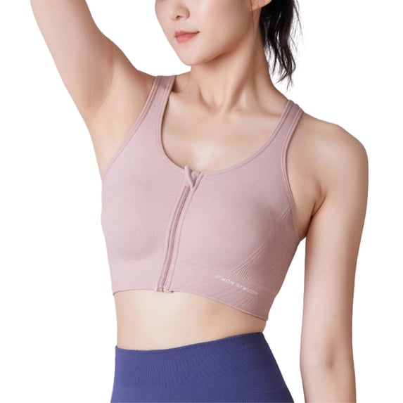 Women's Solid Color Zip Front Zipper Sports Bra Yoga Running Comfy Vest Without Steel  Cross Back Underwear Breathable