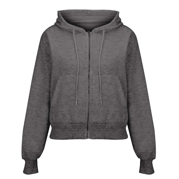 Women's Solid Color Zip Up Hooded Sweatshirt with Pockets,Comfortable Soft Lightweight Fabric,Pullover Style for Women's Workout,Running, Gym, Travel, Holiday and Daily Streetwear Fashion Dark Gray