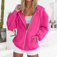 thumbnail image 1 of Women's Solid Color Zip Up Hoodie, Lightweight Fleece Lined Long Sleeve Casual Jacket, Oversized Fall Winter Sweatshirt for Daily Streetwear and Lounge Hot Pink M, 1 of 8