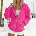 thumbnail image 1 of Women's Solid Color Zip Up Hoodie, Lightweight Fleece Lined Long Sleeve Casual Jacket, Oversized Fall Winter Sweatshirt for Daily Streetwear and Lounge Hot Pink S, 1 of 8