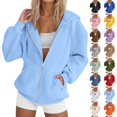 thumbnail image 1 of Women's Solid Color Zip Up Hoodie, Raglan Sleeve Casual Pullover with Pocket, Long Sleeve Fashion Sweatshirt for Fall Street Style and Daily Wear-Blue, 1 of 9