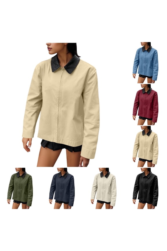 Women's Solid Color Zip Up Jacket with Stand Collar and Pockets for Casual Daily Wear Travel and Streetwear Fashion Essential Gift for Women | CSEONE,Beige XL