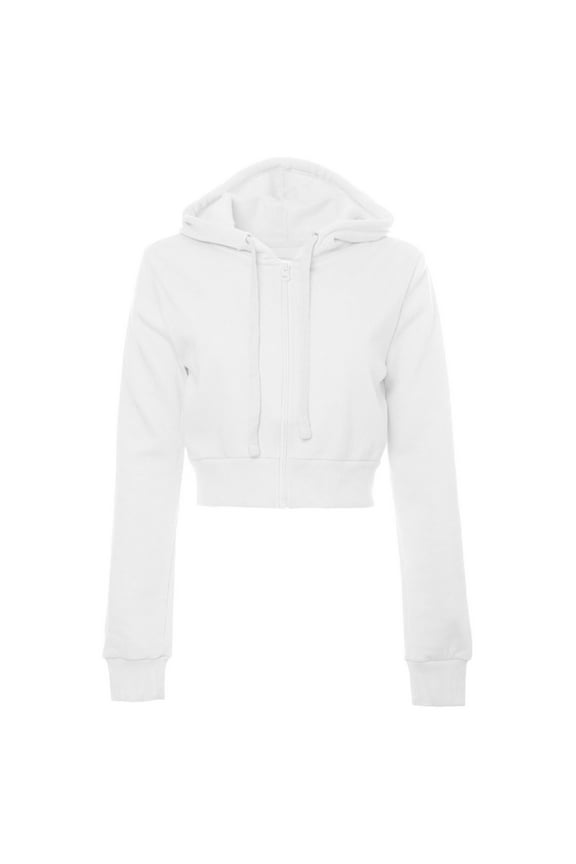 Women's Solid Color Zip Up Cropped Hooded Jacket Long Sleeve Casual Outerwear for Everyday Comfort and Style