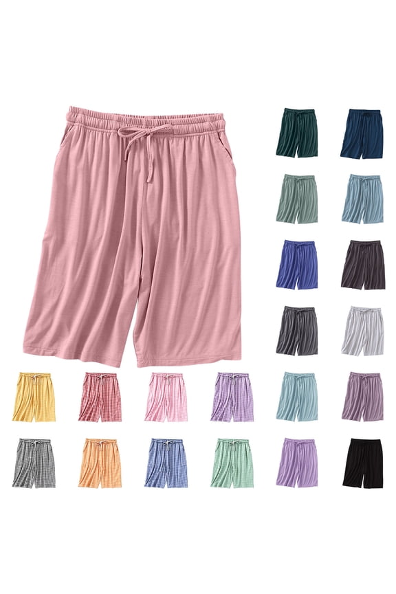 Cotton Shorts for Woman Comfy Soft Pajama Shorts Solid Color Lightweight Summer Shorts Drawstrings Elastic Waist Shorts Vacation Casual Beach Short with Pockets