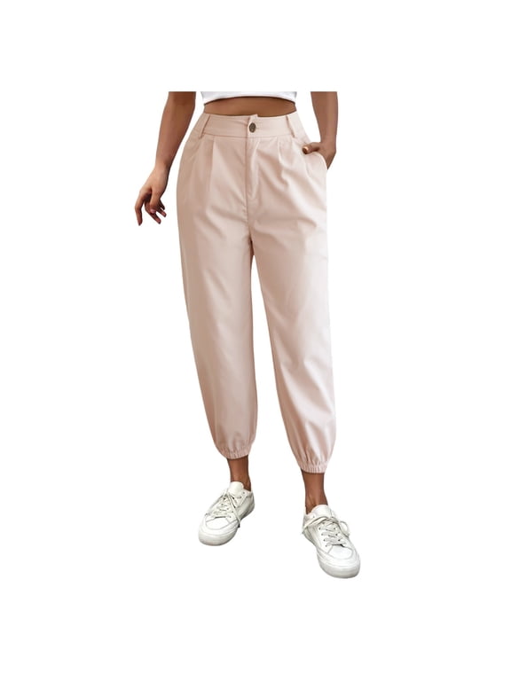 Women's Solid Color Zipper Slacks - Angled Pockets, Ice Silk Material - Quick-Dry, Breathable, Adjustable Drawstring Waist for Hiking, Yoga & Outdoor