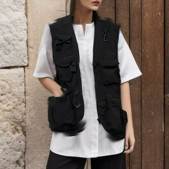 Women's Solid Color pocket Functional Vest Loose Fit Outdoor Sleeveless Jacket Vest Outdoor Vest Vest Womens Long Womens Vest Vest Coats for Women Christmas Outfits for Women Dressy And Vest