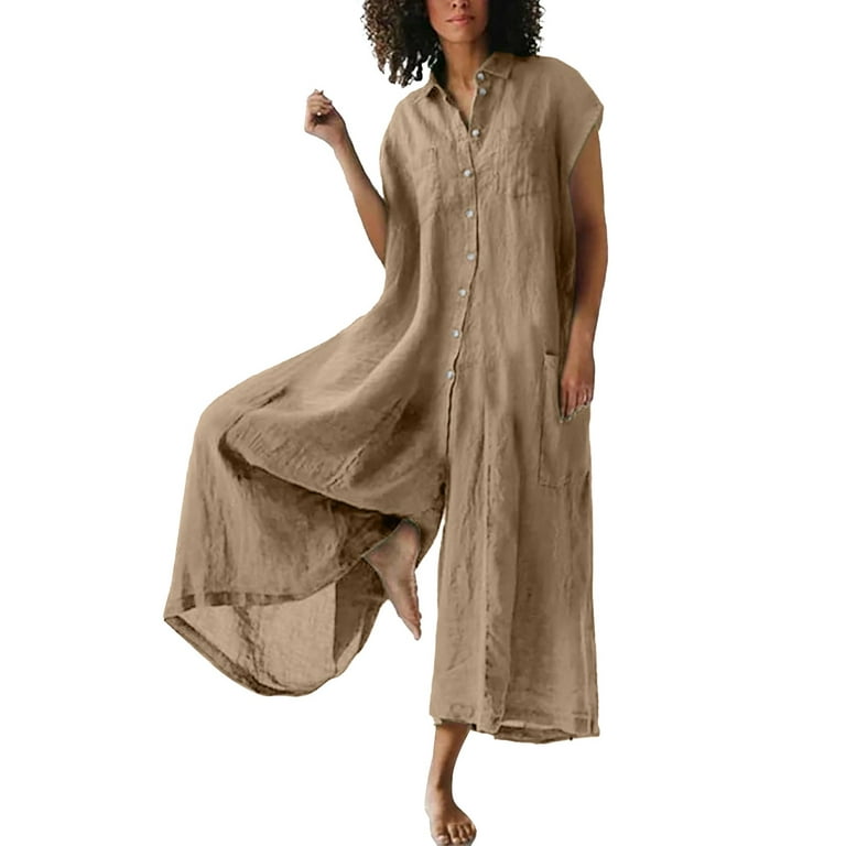 Women's Solid Colour Casual Short Sleeve Mid Length Cotton Linen