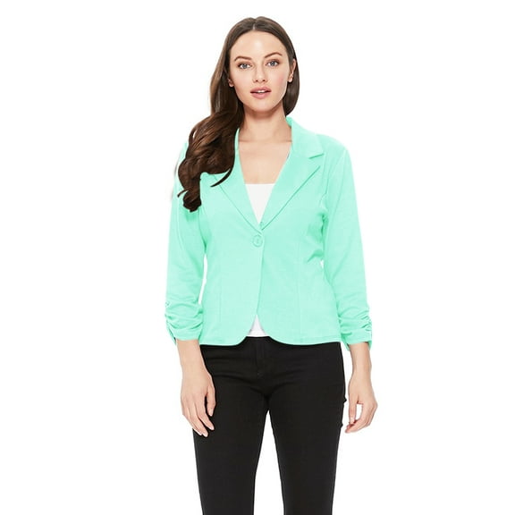 Women's Solid Comfy Casual Office Work 3/4 Long Sleeve Open Front Blazer Jacket S-3XL
