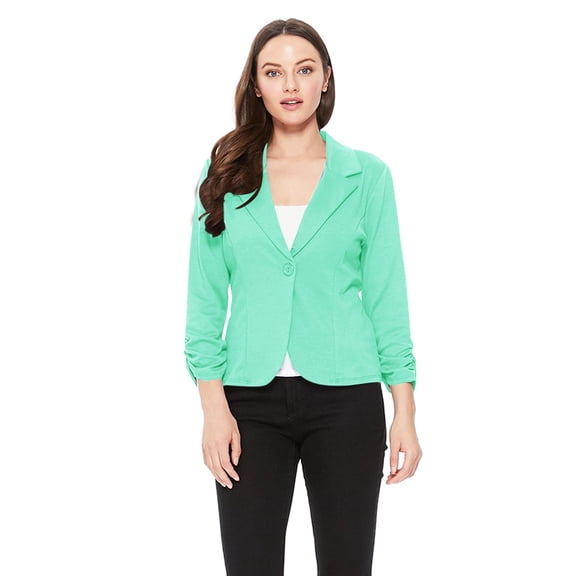 Women's Solid Comfy Casual Office Work 3/4 Long Sleeve Open Front Blazer Jacket S-3XL
