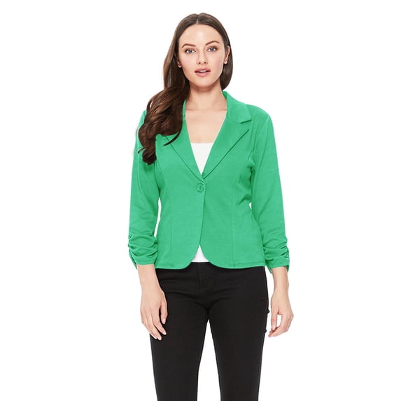 Women's Solid Comfy Casual Office Work 3/4 Long Sleeve Open Front Blazer Jacket S-3XL