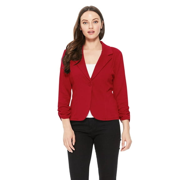 Women's Solid Comfy Casual Office Work 3/4 Long Sleeve Open Front Blazer Jacket S-3XL