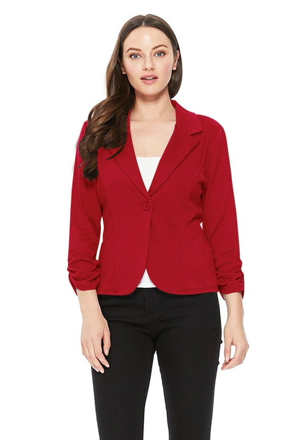 Women's Solid Comfy Casual Office Work 3/4 Long Sleeve Open Front Blazer Jacket S-3XL