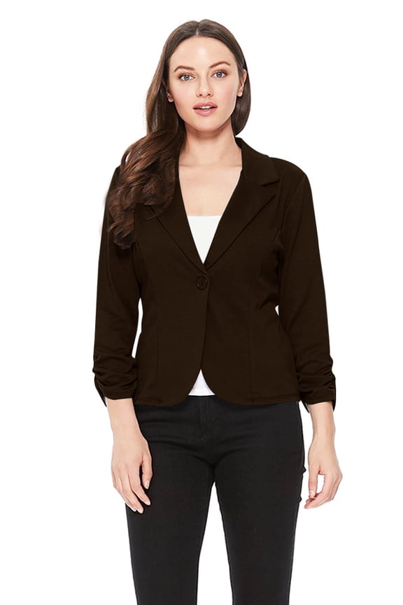 Women's Solid Comfy Casual Office Work 3/4 Long Sleeve Open Front Blazer Jacket S-3XL