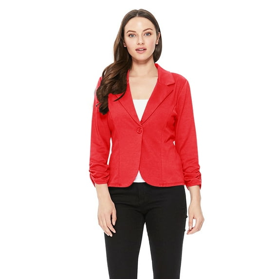 Women's Solid Comfy Casual Office Work 3/4 Long Sleeve Open Front Blazer Jacket S-3XL