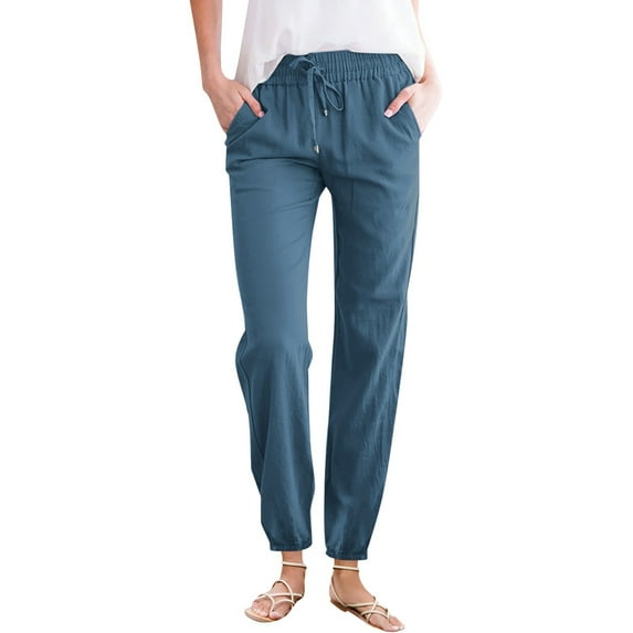 Women's Solid Cotton And Linen Drawstring Loose Casual Leggings