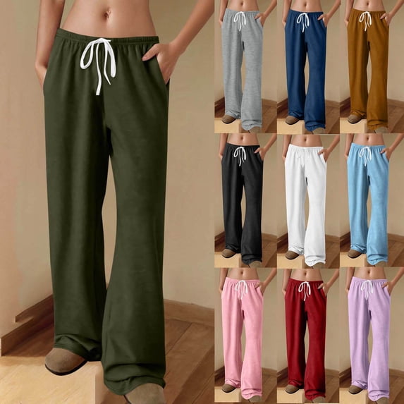 Women's Solid Cotton Blend Elastic Waist Casual Pants With Side Pockets, Mid Waist Tummy Control Workout Joggers, Comfortable Relaxed Fit Travel Active | TruBelle,Army Green L