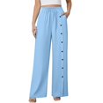 thumbnail image 1 of Women's Solid Cotton Linen Pants, High Waisted Wide Leg Trousers with Button Detail and Split Hem, Casual Summer Pants with Pockets, 1 of 6