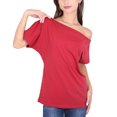 thumbnail image 1 of Women's Solid Cotton Stretchy Sexy Off Shoulder Casual T-Shirt Blouse, 1 of 5