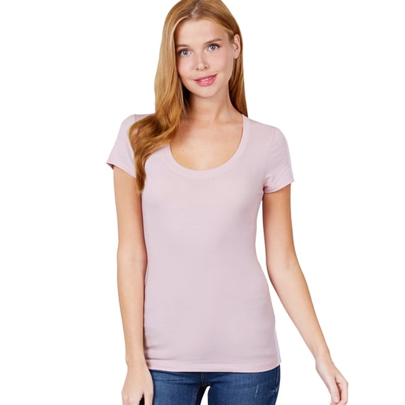 Women's Solid Cotton Top Tee Basic Scoop Neck Short Sleeve Color T-Shirt