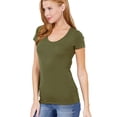 thumbnail image 1 of Women's Solid Cotton Top Tee Basic Scoop Neck Short Sleeve Color T-Shirt, 1 of 3