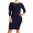 thumbnail image 1 of Women's Elegant Midi Bodycon Dress – Crew Neck, Plus Size, 3/4 Sleeve, 1 of 4
