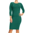 thumbnail image 1 of Women's Solid Crew Neck 3/4 Sleeve Midi Slim Bodycon Dress Plus Size, 1 of 5