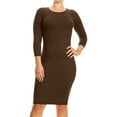 thumbnail image 1 of Women's Elegant Midi Bodycon Dress – Crew Neck, Plus Size, 3/4 Sleeve, 1 of 5