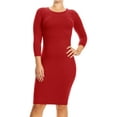 thumbnail image 1 of Women's Solid Crew Neck 3/4 Sleeve Midi Slim Bodycon Dress Plus Size, 1 of 5
