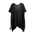 thumbnail image 1 of Women's Solid Crochet Lace Poncho Top Casual V-Neck Batwing Sleeve Oversized Beach Cover Up 2025 Trendy, 1 of 2