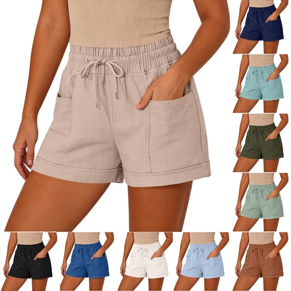 Women's Solid Drawstring Elastic Waist Shorts, Casual Pull-On Pants with Functional Pockets, Soft Polyester Blend Fabric, Mid-Waisted Comfort Shorts for Everyday Wear, | TruBelle,Army Green L