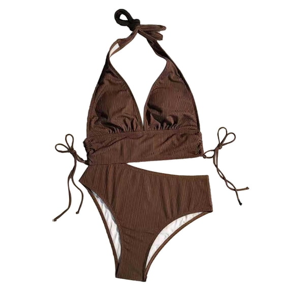 Women's Solid Drawstring Side Tankini - High Cut Swimwear, Nylon Spandex, Slim Fit - S-XL