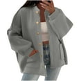 thumbnail image 1 of Women's Solid Drop Shoulder Sleeve Long Sleeved Stand Collar Loose Casual Button Jacket With Pockets, 1 of 7