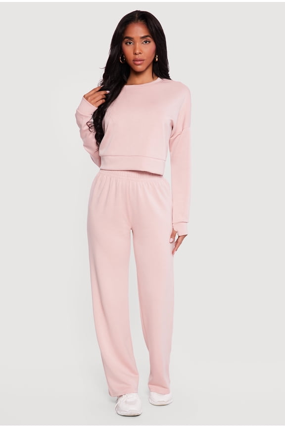 Women's Solid Elastic Waist Pull On Sweatpants