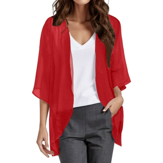 Women's Solid Elegant Puff Sleeve Cardigan, Loose Cover - Up, Casual Blouse Tops, Suitable for Spring/Summer/Autumn