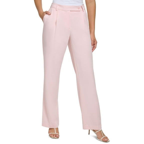 Women's Solid Extended-Tab Pleat-Front Wide-Leg Pants Rose Quartz 6