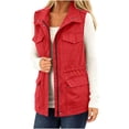 thumbnail image 1 of Women's Solid Fall Winter Utility Vest, Drawstring Waist Sleeveless Jacket, Cargo Vest with Multi Pockets for Outdoor Daily Casual Outfits Red S(S), 1 of 8