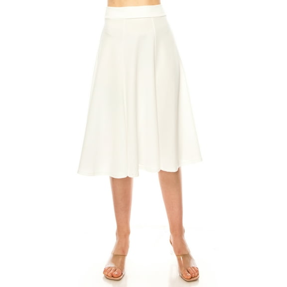Women's Solid Flared A-Line Midi Skirt Elegant & Versatile for Any Occasion
